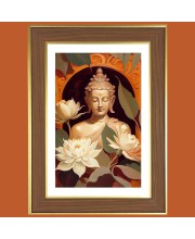 Serene Buddha Photo Frame  10x14 Inches-Brown Wooden Frame for Home , Office & Temple Decoration and Gifting