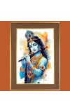 Krishna with murali Photo Frame  10x14 Inches-Brown Wooden Frame for Home , Office & Temple Decoration and Gifting