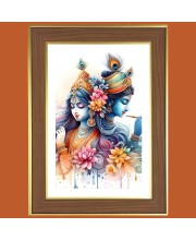 Radha and sri krsihna Photo Frame  10x14 Inches-Brown Wooden Frame for Home , Office & Temple Decoration and Gifting