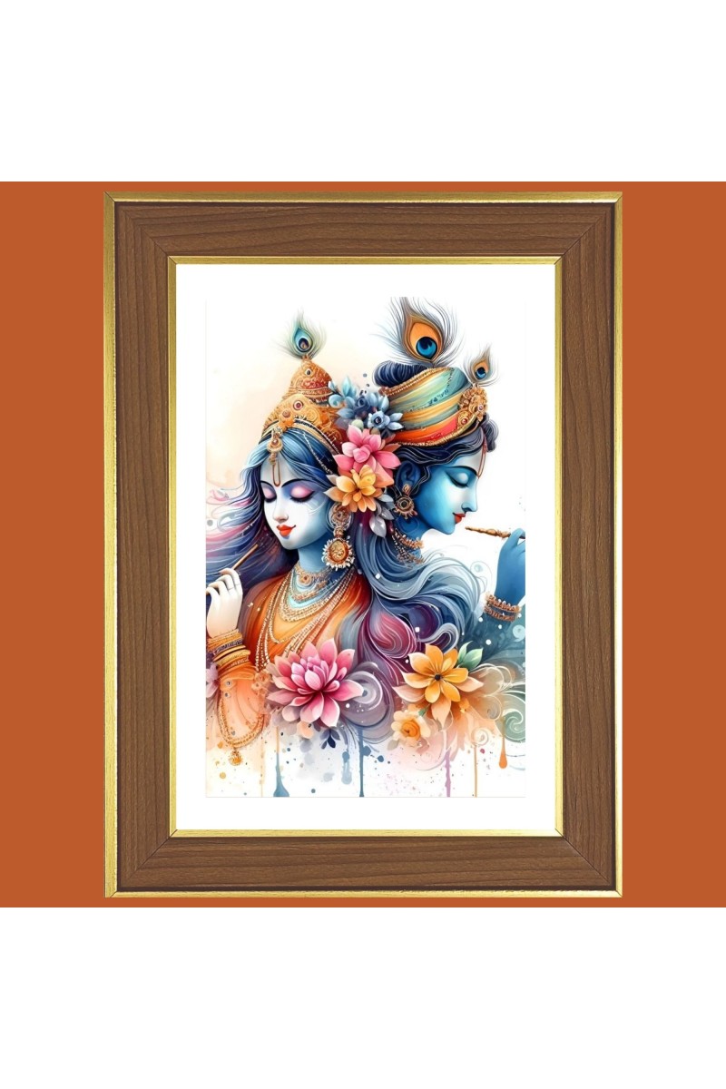 Radha and sri krsihna Photo Frame  10x14 Inches-Brown Wooden Frame for Home , Office & Temple Decoration and Gifting