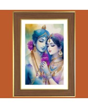 Radha Krishna Eternal Love Photo Frame  10x14 Inches-Brown Wooden Frame for Home , Office & Temple Decoration and Gifting