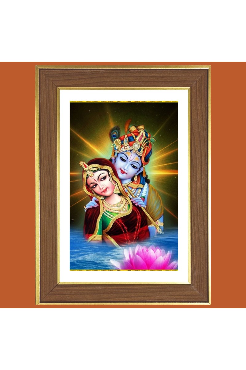 Eternal Love of Radha Krishna Photo Frame  10x14 Inches-Brown Wooden Frame for Home , Office & Temple Decoration and Gifting