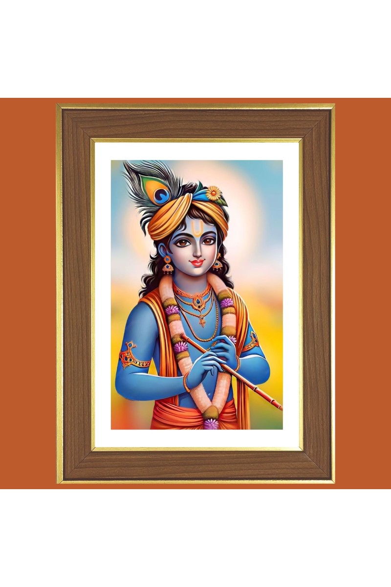 Krishna Bliss Photo Frame  10x14 Inches-Brown Wooden Frame for Home , Office & Temple Decoration and Gifting