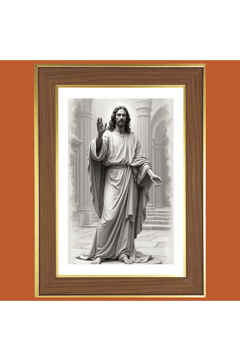 Jesus Christ Photo Frame  10x14 Inches-Brown Wooden Frame for Home , Office & Temple Decoration and Gifting