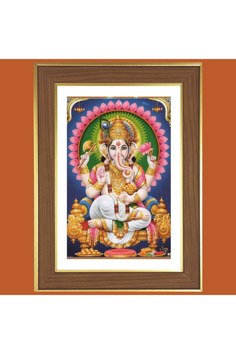 Divine Lord Ganesha Photo Frame  10x14 Inches-Brown Wooden Frame for Home , Office & Temple Decoration and Gifting