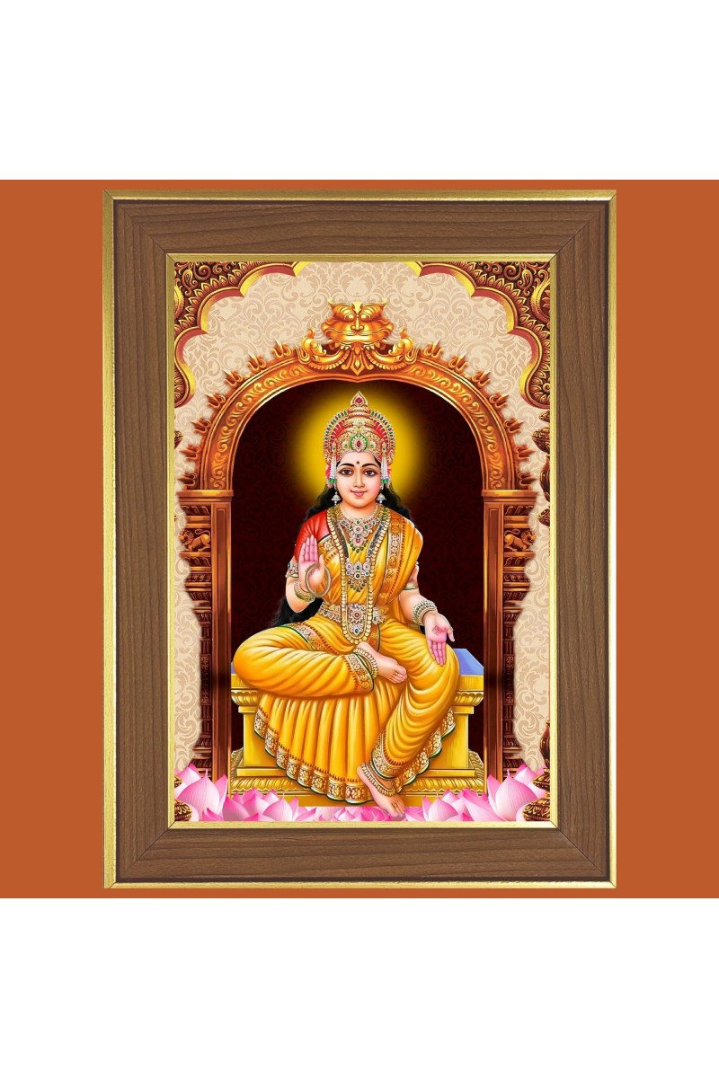 Goddess Lakshmi Photo Frame  10x14 Inches-Brown Wooden Frame for Home , Office & Temple Decoration and Gifting