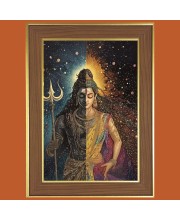 Lord Shiva Photo Frame  10x14 Inches-Brown Wooden Frame for Home , Office & Temple Decoration and Gifting