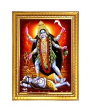 Goddess Kali Photo Frame  10x14 Inches-Brown Wooden Frame for Home , Office & Temple Decoration and Gifting
