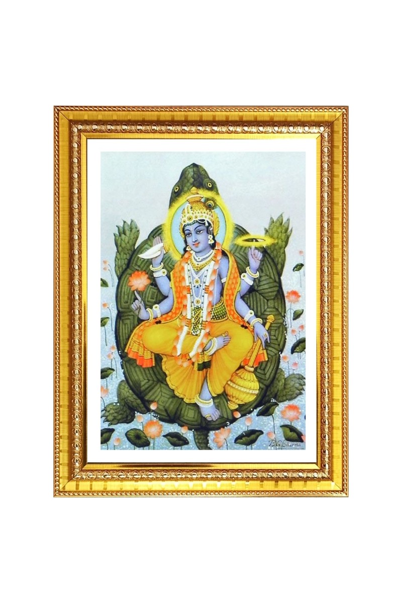 Lord vishnu's kurma avathar Photo Frame  10x14 Inches-Brown Wooden Frame for Home , Office & Temple Decoration and Gifting