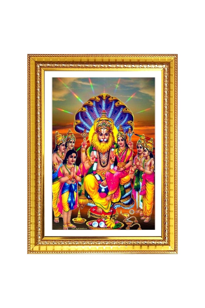 Laxmi narasimha swamy Photo Frame  10x14 Inches-Brown Wooden Frame for Home , Office & Temple Decoration and Gifting