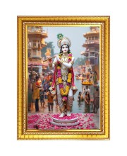Lord Sri krishna with Murali Photo Frame  10x14 Inches-Brown Wooden Frame for Home , Office & Temple Decoration and Gifting
