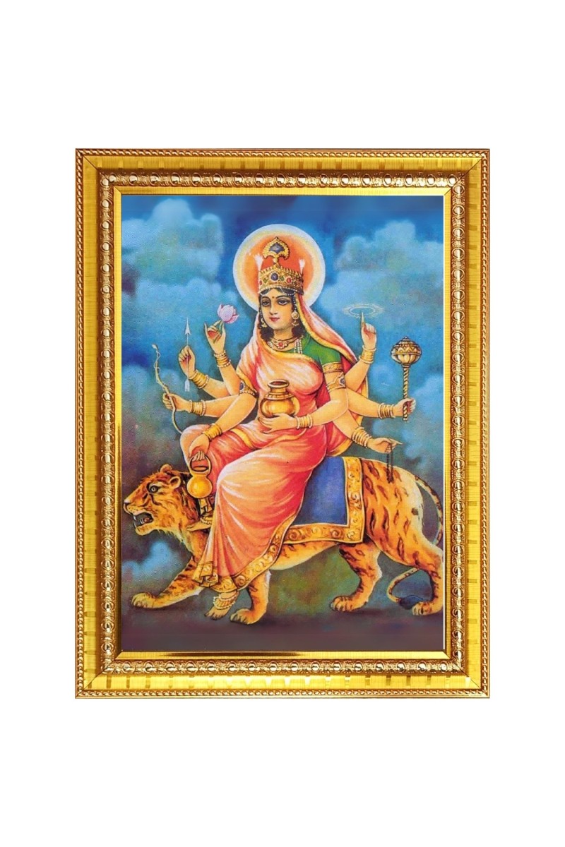 Maa Chandraghanta Photo Frame  10x14 Inches-Brown Wooden Frame for Home , Office & Temple Decoration and Gifting