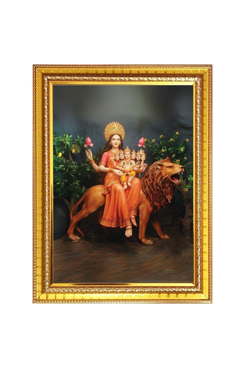 Maa Skandamata Photo Frame  10x14 Inches-Brown Wooden Frame for Home , Office & Temple Decoration and Gifting