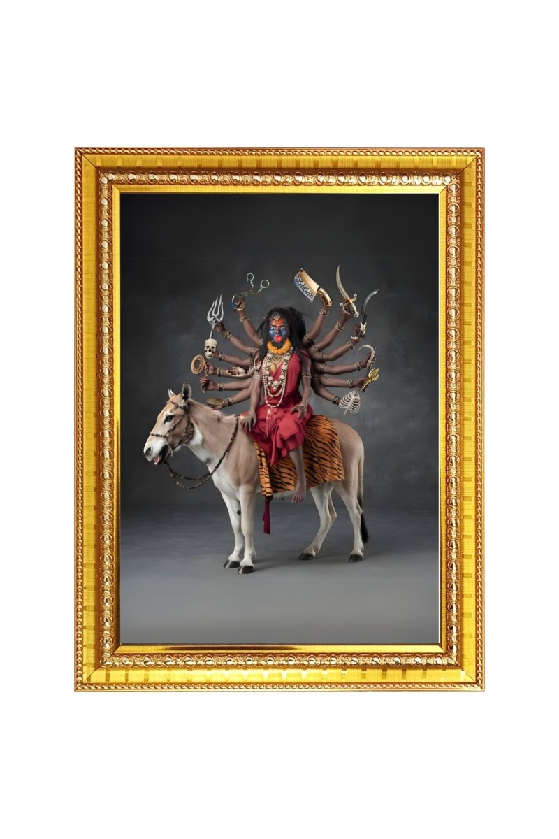 Goddess Mahakaali Photo Frame  10x14 Inches-Brown Wooden Frame for Home , Office & Temple Decoration and Gifting