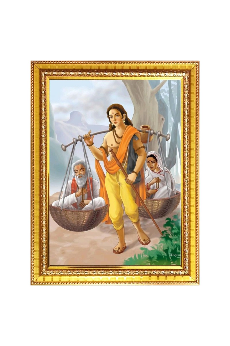 Shravana kumara with his parents Photo Frame  10x14 Inches-Brown Wooden Frame for Home , Office & Temple Decoration and Gifting