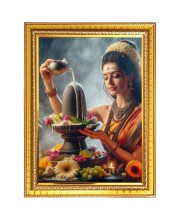 Shiva linga Photo Frame  10x14 Inches-Brown Wooden Frame for Home , Office & Temple Decoration and Gifting