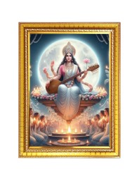 Saraswati Photo Frame  10x14 Inches-Brown Wooden Frame for Home , Office & Temple Decoration and Gifting