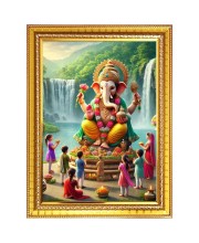 Ganapathi bappa Photo Frame  10x14 Inches-Brown Wooden Frame for Home , Office & Temple Decoration and Gifting