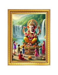 Ganapathi bappa Photo Frame  10x14 Inches-Brown Wooden Frame for Home , Office & Temple Decoration and Gifting