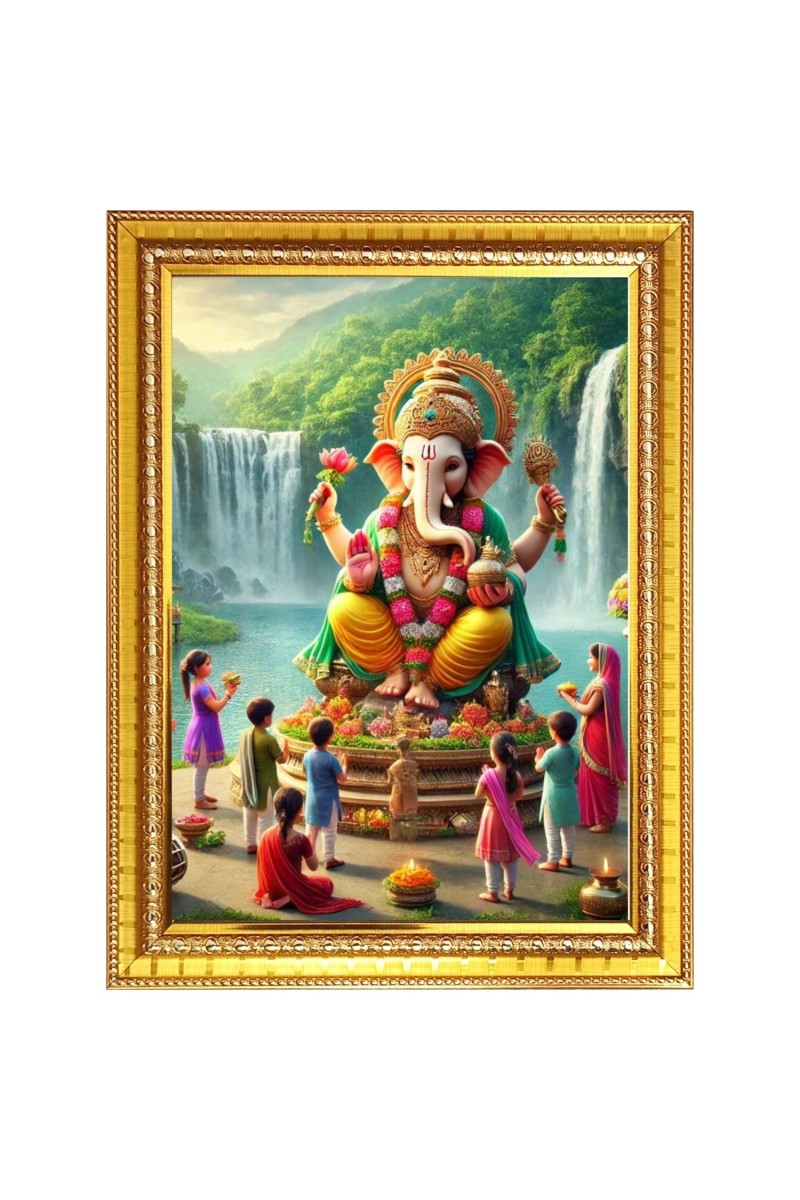 Ganapathi bappa Photo Frame  10x14 Inches-Brown Wooden Frame for Home , Office & Temple Decoration and Gifting