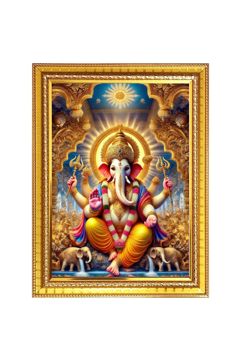Lord Ganesh Photo Frame  10x14 Inches-Brown Wooden Frame for Home , Office & Temple Decoration and Gifting