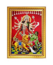 Mahishasura mardhini Photo Frame  10x14 Inches-Brown Wooden Frame for Home , Office & Temple Decoration and Gifting