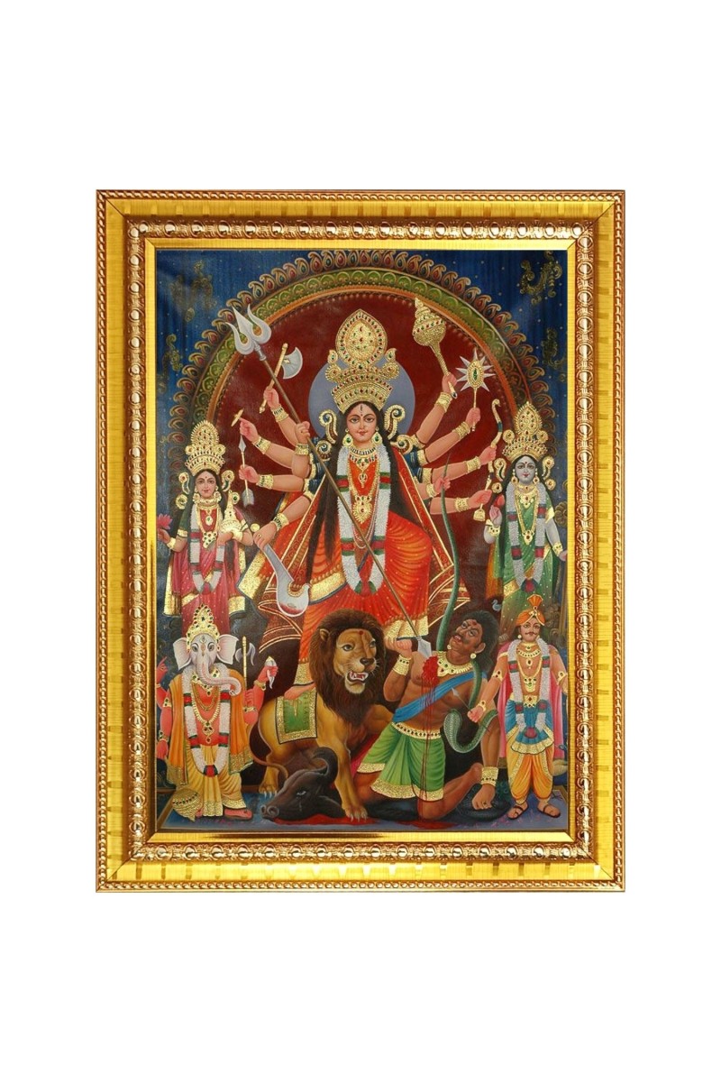 Goddess durga Photo Frame  10x14 Inches-Brown Wooden Frame for Home , Office & Temple Decoration and Gifting