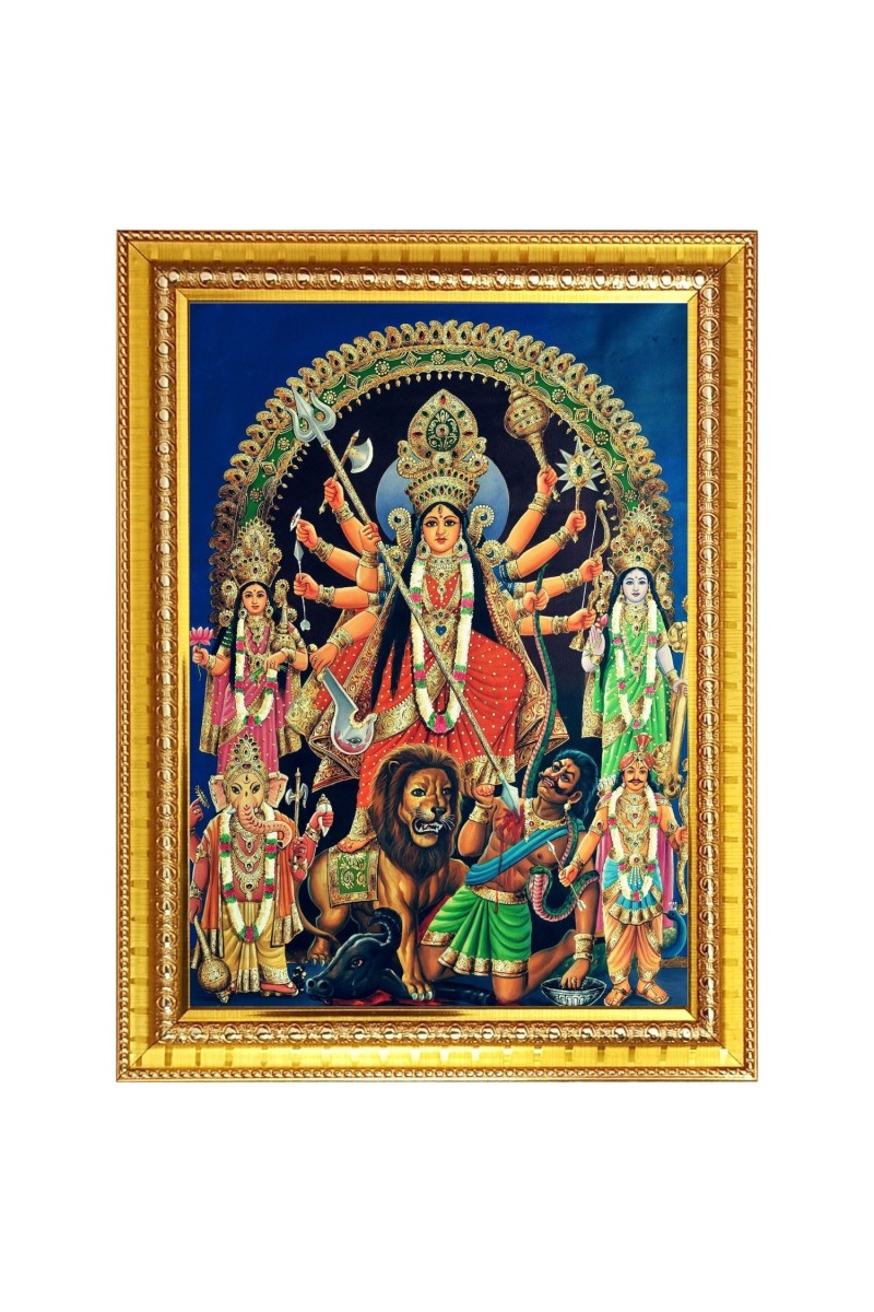 Maa Mahishasura mardhini Photo Frame  10x14 Inches-Brown Wooden Frame for Home , Office & Temple Decoration and Gifting