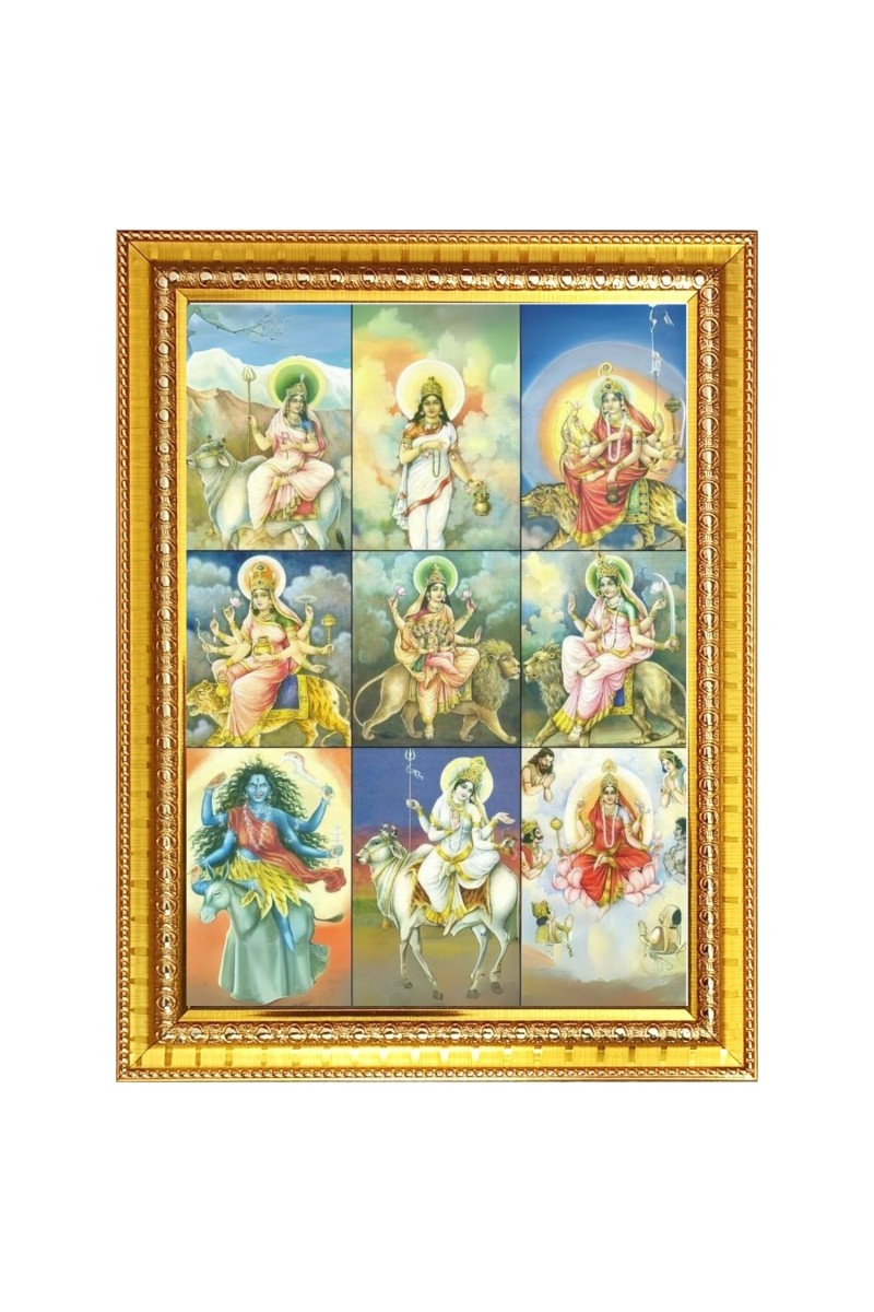 Maa Durgaâ€™s Nine Avatars Photo Frame  10x14 Inches-Brown Wooden Frame for Home , Office & Temple Decoration and Gifting