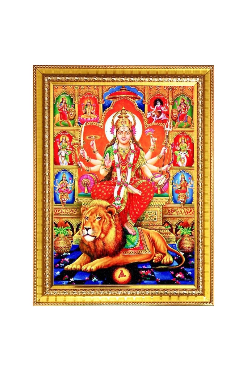 Goddess durga maa Photo Frame  10x14 Inches-Brown Wooden Frame for Home , Office & Temple Decoration and Gifting