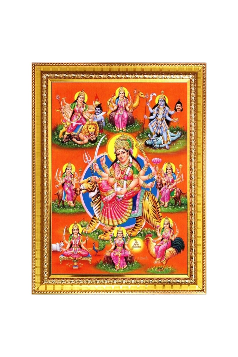 Maa durga maa Photo Frame  10x14 Inches-Brown Wooden Frame for Home , Office & Temple Decoration and Gifting