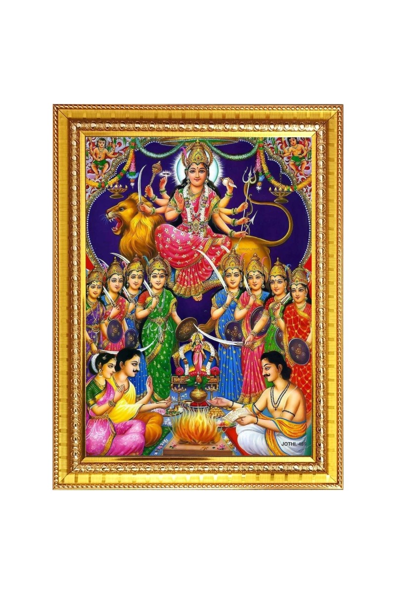 Durga matha Photo Frame  10x14 Inches-Brown Wooden Frame for Home , Office & Temple Decoration and Gifting