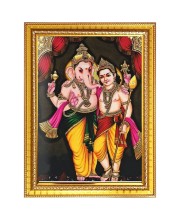 Lord ganesh and murugan Photo Frame  10x14 Inches-Brown Wooden Frame for Home , Office & Temple Decoration and Gifting