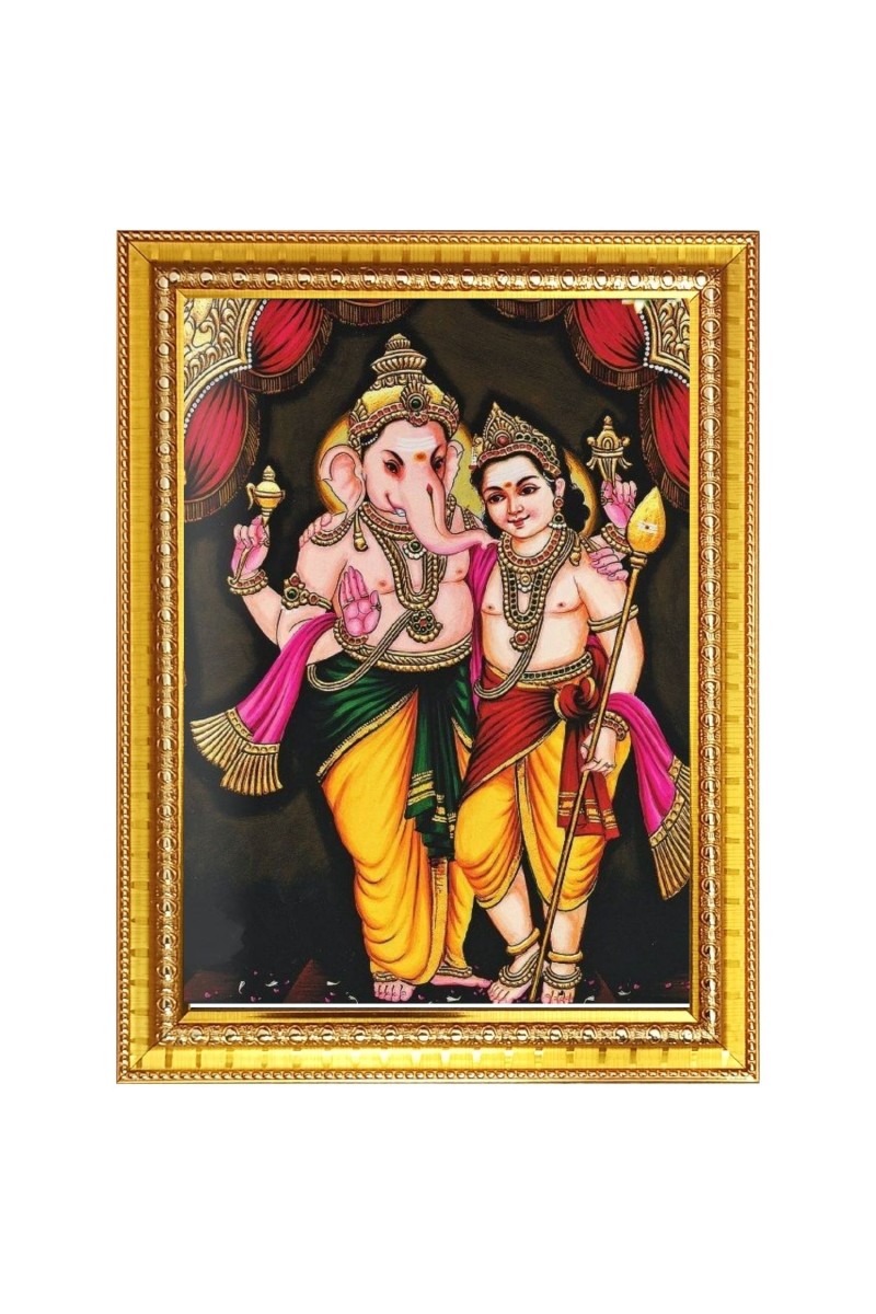 Lord ganesh and murugan Photo Frame  10x14 Inches-Brown Wooden Frame for Home , Office & Temple Decoration and Gifting