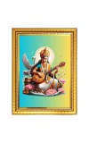 Goddess Saraswati Photo Frame  10x14 Inches-Brown Wooden Frame for Home , Office & Temple Decoration and Gifting
