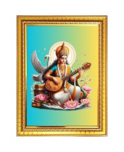 Goddess Saraswati Photo Frame  10x14 Inches-Brown Wooden Frame for Home , Office & Temple Decoration and Gifting