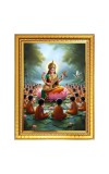 Goddess Maa Saraswati Sitting on Flower Photo Frame  10x14 Inches-Brown Wooden Frame for Home , Office & Temple Decoration and Gifting
