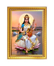 Saraswati devi Photo Frame  10x14 Inches-Brown Wooden Frame for Home , Office & Temple Decoration and Gifting
