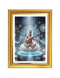 Maa saraswati matha Photo Frame  10x14 Inches-Brown Wooden Frame for Home , Office & Temple Decoration and Gifting