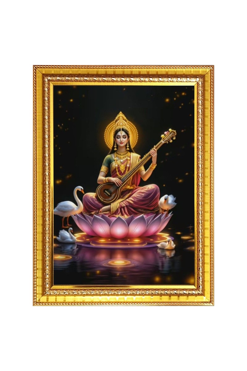 Maa saraswati  Photo Frame  10x14 Inches-Brown Wooden Frame for Home , Office & Temple Decoration and Gifting