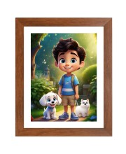AI Funny AI Funny Boy With Cute Dog  Art Picture for Kids Art Picture for Kids - 10x14 inches, Brown Color - Perfect Wall Decor for Children's Room