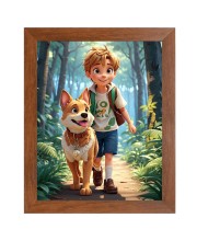 AI Funny AI Funny Boy With Cute Dog  Art Picture for Kids Art Picture for Kids - 10x14 inches, Brown Color - Perfect Wall Decor for Children's Room