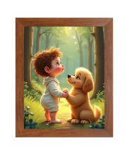 AI Funny AI Funny Boy with Cute Dog  Art Picture for Kids Art Picture for Kids - 10x14 inches, Brown Color - Perfect Wall Decor for Children's Room
