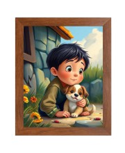 AI Funny AI Funny Boy with Cute Dog Art Picture for Kids Art Picture for Kids - 10x14 inches, Brown Color - Perfect Wall Decor for Children's Room