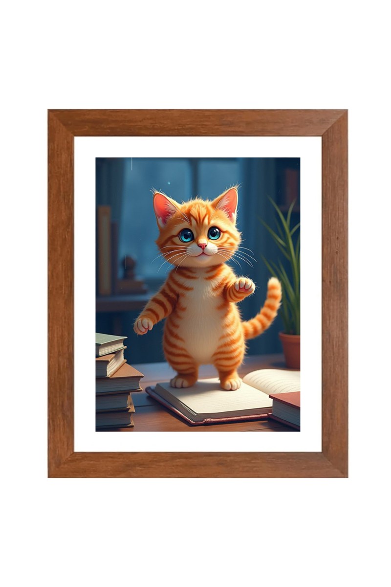AI Funny AI Funny Cute Cat  Art Picture for Kids Art Picture for Kids - 10x14 inches, Brown Color - Perfect Wall Decor for Children's Room