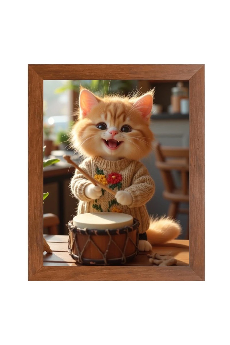 AI Funny AI Funny Cute Cat  Art Picture for Kids Art Picture for Kids - 10x14 inches, Brown Color - Perfect Wall Decor for Children's Room