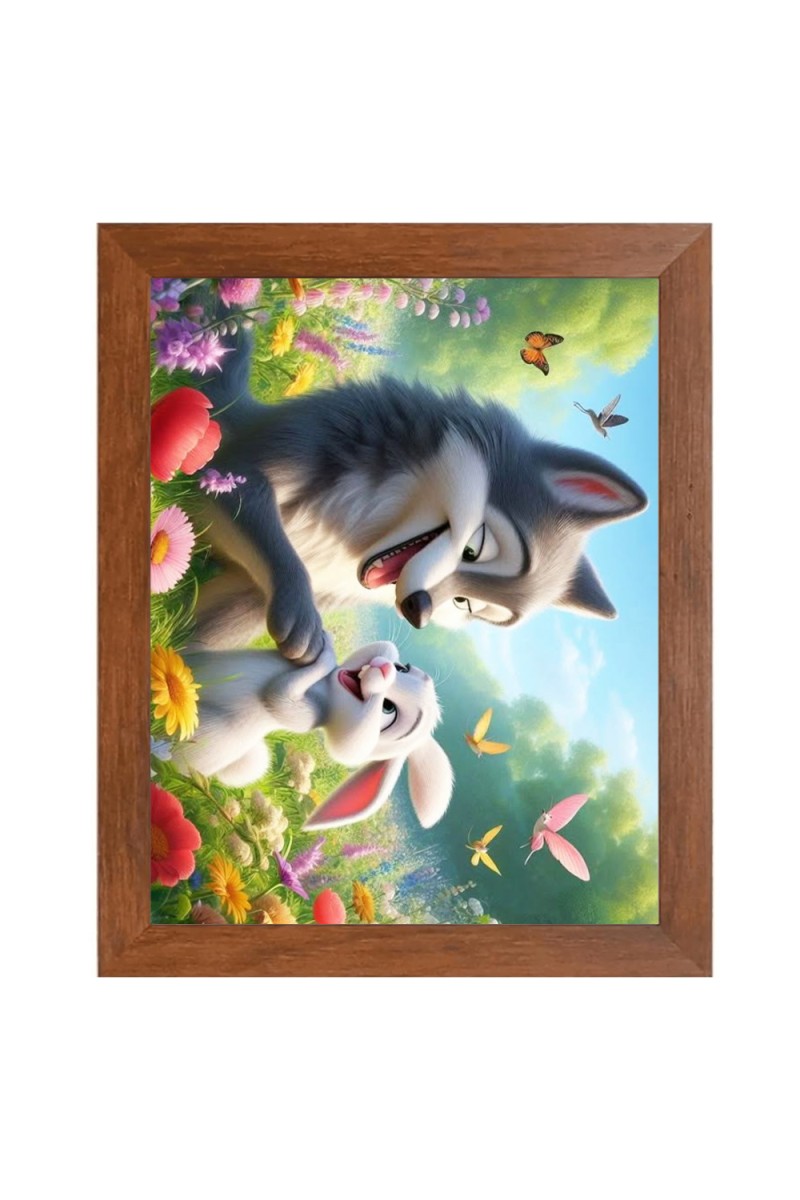 AI Funny AI Funny Cute Dog and Rabbit Art Picture for Kids Art Picture for Kids - 10x14 inches, Brown Color - Perfect Wall Decor for Children's Room