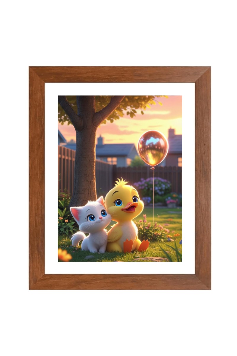AI Funny AI Funny Cute Duck With Cute Cat Art Picture for Kids Art Picture for Kids - 10x14 inches, Brown Color - Perfect Wall Decor for Children's Room