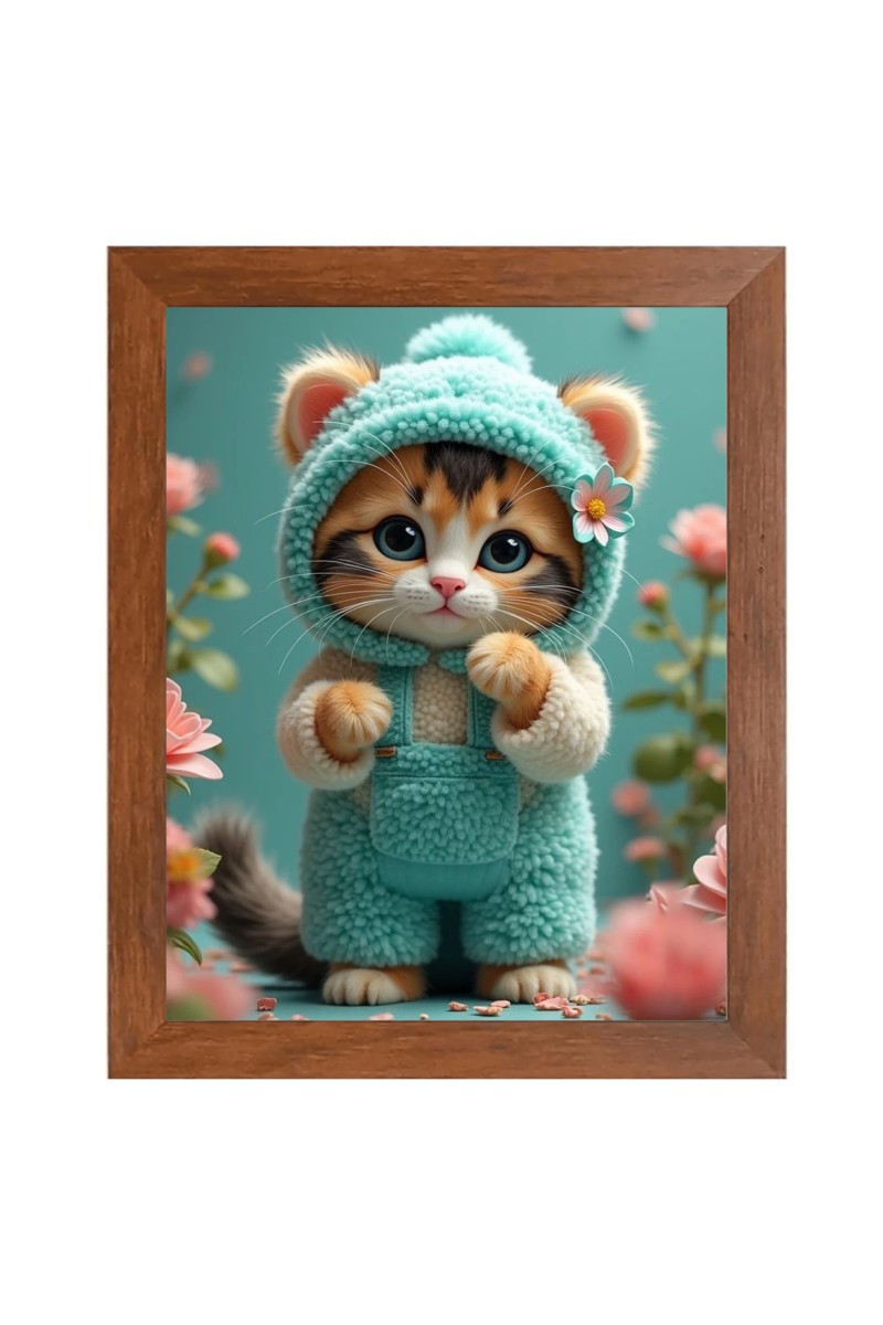 AI Funny AI Funny Cute Kitty Cat  Art Picture for Kids Art Picture for Kids - 10x14 inches, Brown Color - Perfect Wall Decor for Children's Room