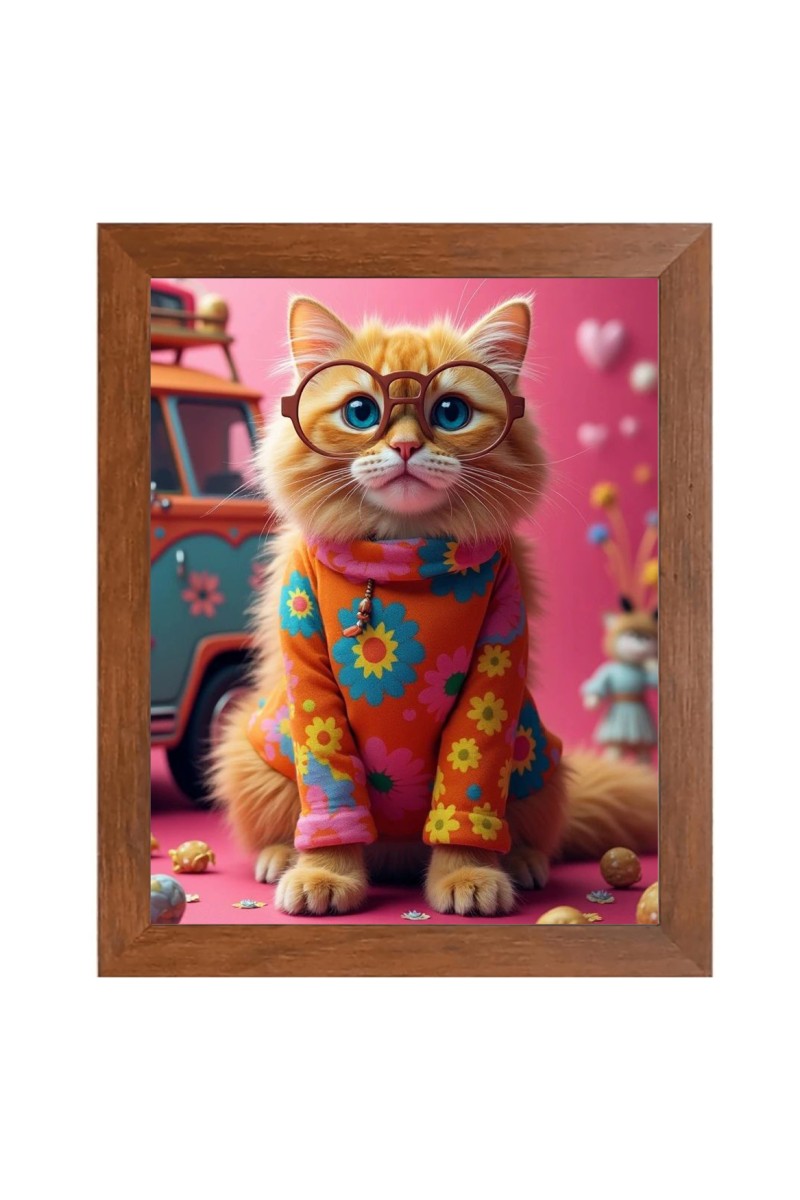 AI Funny AI Funny Cute Kitty Cat  Art Picture for Kids Art Picture for Kids - 10x14 inches, Brown Color - Perfect Wall Decor for Children's Room